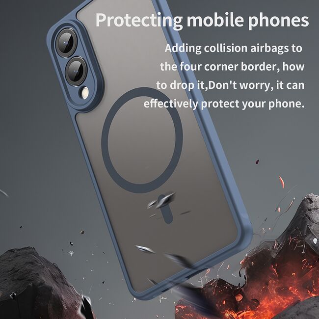 Husa pentru  Samsung Galaxy S25 Edge cu protectie pentru lentile si MagSafe EasyCharge, Ghost Series Anti-ingalbenire, frosted - Albastru