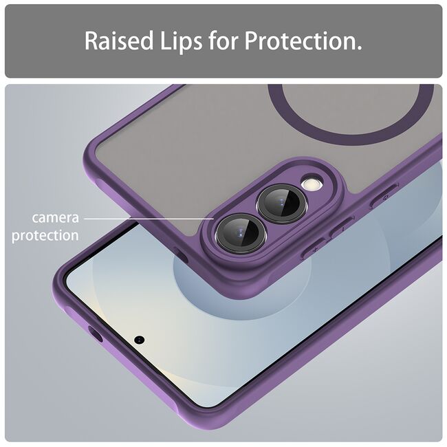 Husa pentru  Samsung Galaxy S25 Edge cu protectie pentru lentile si MagSafe EasyCharge, Ghost Series Anti-ingalbenire, frosted - Mov