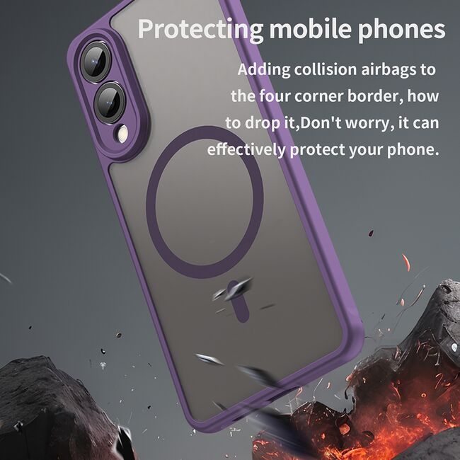 Husa pentru  Samsung Galaxy S25 Edge cu protectie pentru lentile si MagSafe EasyCharge, Ghost Series Anti-ingalbenire, frosted - Mov