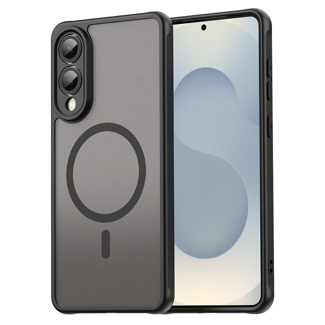 Husa pentru  Samsung Galaxy S25 Edge cu protectie pentru lentile si MagSafe EasyCharge, Ghost Series Anti-ingalbenire, frosted - Negru