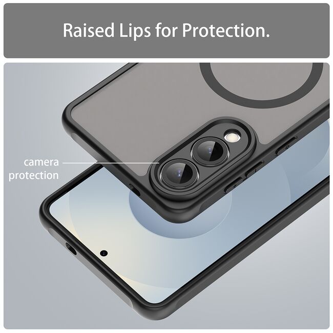 Husa pentru  Samsung Galaxy S25 Edge cu protectie pentru lentile si MagSafe EasyCharge, Ghost Series Anti-ingalbenire, frosted - Negru