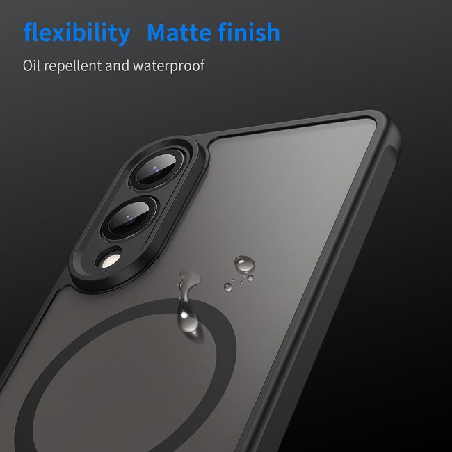 Husa pentru  Samsung Galaxy S25 Edge cu protectie pentru lentile si MagSafe EasyCharge, Ghost Series Anti-ingalbenire, frosted - Negru
