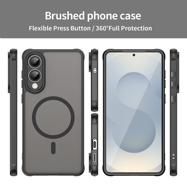 Husa pentru  Samsung Galaxy S25 Edge cu protectie pentru lentile si MagSafe EasyCharge, Ghost Series Anti-ingalbenire, frosted - Negru