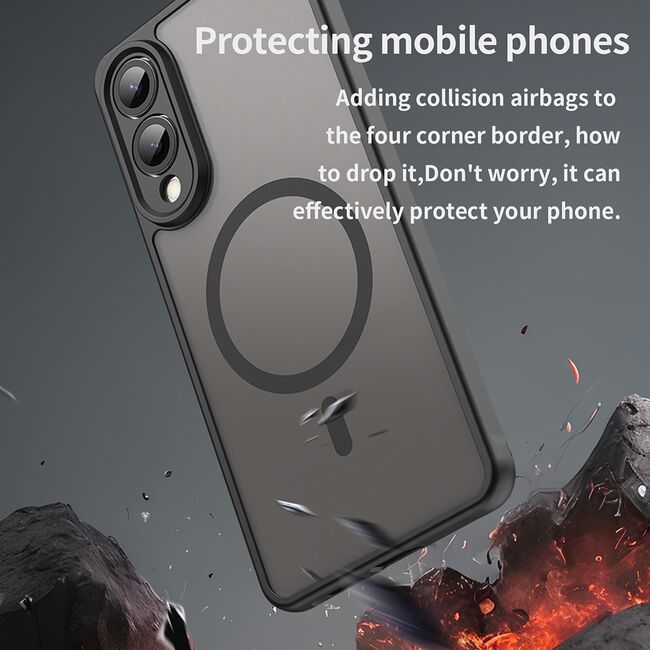 Husa pentru  Samsung Galaxy S25 Edge cu protectie pentru lentile si MagSafe EasyCharge, Ghost Series Anti-ingalbenire, frosted - Negru