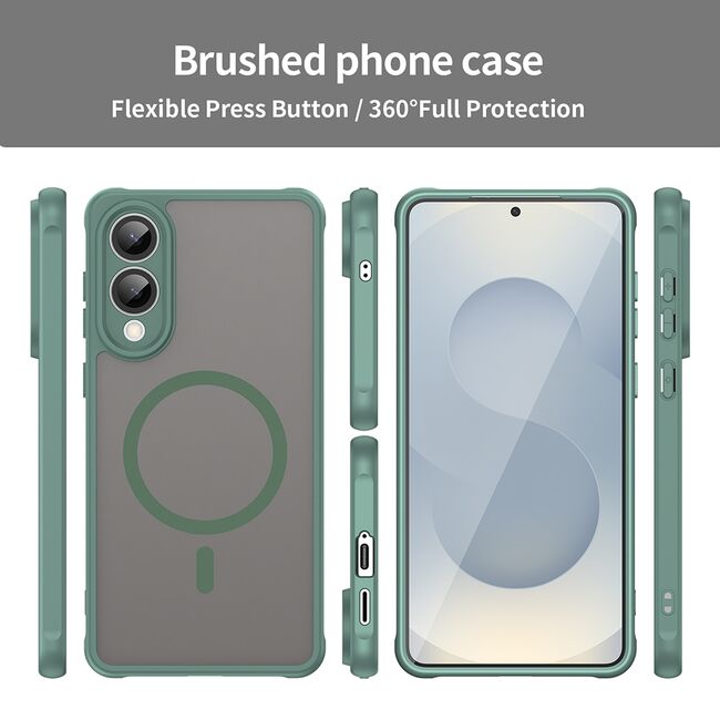 Husa pentru  Samsung Galaxy S25 Edge cu protectie pentru lentile si MagSafe EasyCharge, Ghost Series Anti-ingalbenire, frosted - Verde