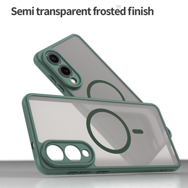 Husa pentru  Samsung Galaxy S25 Edge cu protectie pentru lentile si MagSafe EasyCharge, Ghost Series Anti-ingalbenire, frosted - Verde