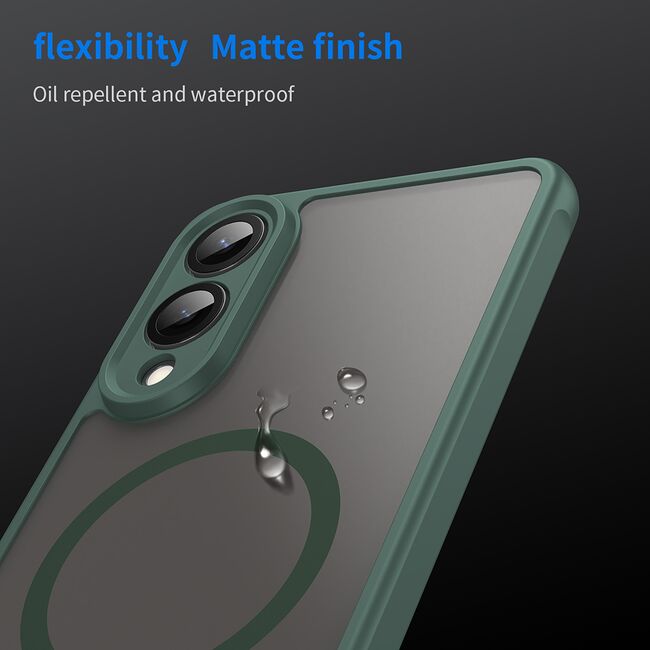 Husa pentru  Samsung Galaxy S25 Edge cu protectie pentru lentile si MagSafe EasyCharge, Ghost Series Anti-ingalbenire, frosted - Verde