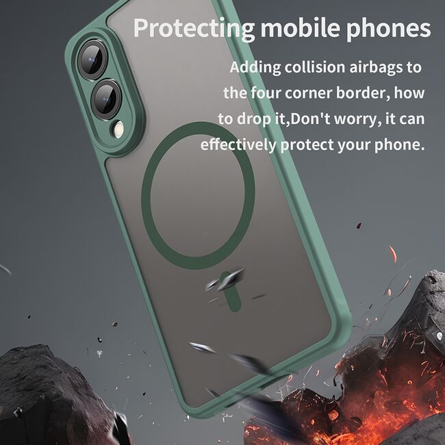 Husa pentru  Samsung Galaxy S25 Edge cu protectie pentru lentile si MagSafe EasyCharge, Ghost Series Anti-ingalbenire, frosted - Verde