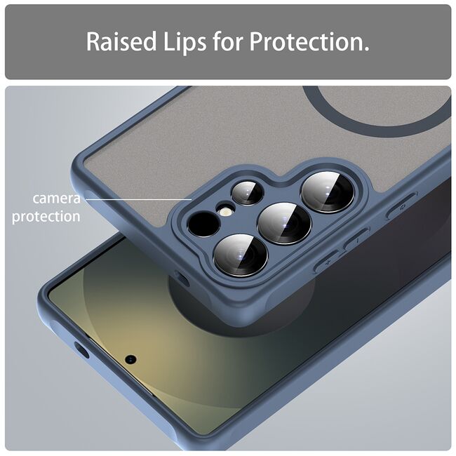 Husa pentru  Samsung Galaxy S25 Ultra cu protectie pentru lentile si MagSafe EasyCharge, Ghost Series Anti-ingalbenire, frosted - Albastru