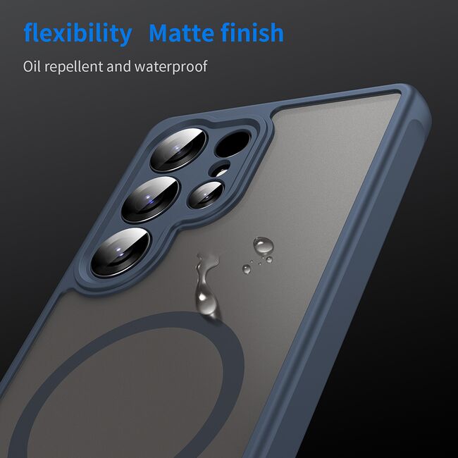Husa pentru  Samsung Galaxy S25 Ultra cu protectie pentru lentile si MagSafe EasyCharge, Ghost Series Anti-ingalbenire, frosted - Albastru