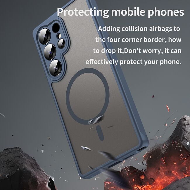 Husa pentru  Samsung Galaxy S25 Ultra cu protectie pentru lentile si MagSafe EasyCharge, Ghost Series Anti-ingalbenire, frosted - Albastru