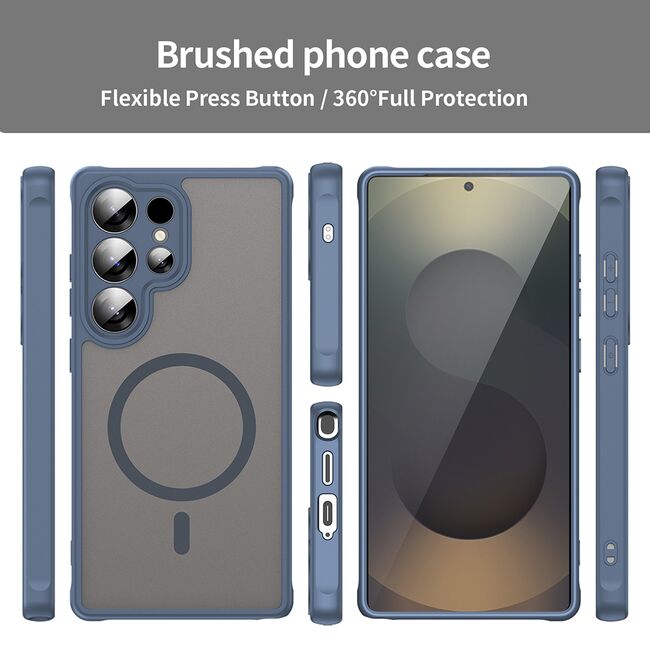 Husa pentru  Samsung Galaxy S25 Ultra cu protectie pentru lentile si MagSafe EasyCharge, Ghost Series Anti-ingalbenire, frosted - Albastru