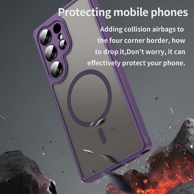Husa pentru  Samsung Galaxy S25 Ultra cu protectie pentru lentile si MagSafe EasyCharge, Ghost Series Anti-ingalbenire, frosted - Mov