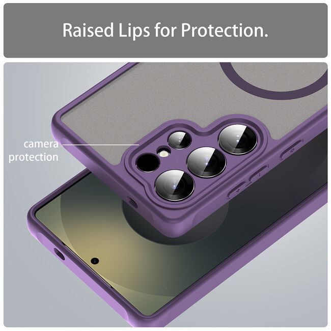 Husa pentru  Samsung Galaxy S25 Ultra cu protectie pentru lentile si MagSafe EasyCharge, Ghost Series Anti-ingalbenire, frosted - Mov