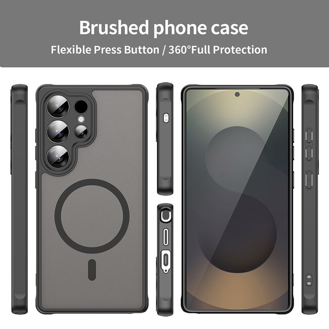 Husa pentru  Samsung Galaxy S25 Ultra cu protectie pentru lentile si MagSafe EasyCharge, Ghost Series Anti-ingalbenire, frosted - Negru