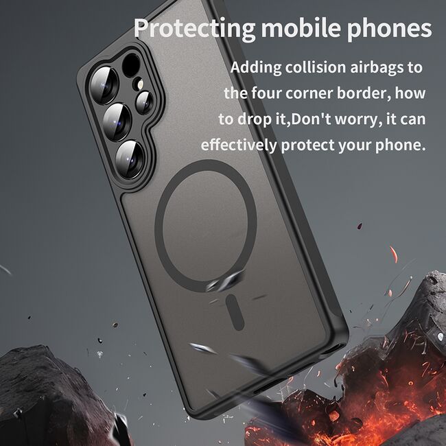 Husa pentru  Samsung Galaxy S25 Ultra cu protectie pentru lentile si MagSafe EasyCharge, Ghost Series Anti-ingalbenire, frosted - Negru
