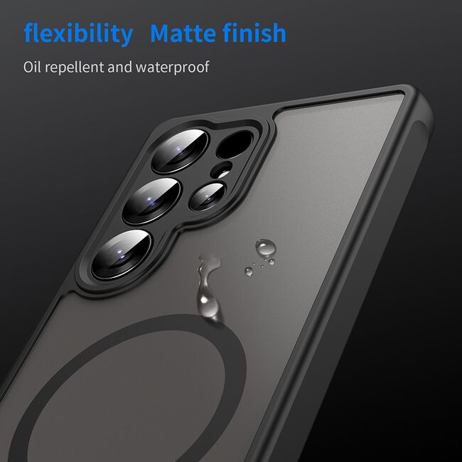 Husa pentru  Samsung Galaxy S25 Ultra cu protectie pentru lentile si MagSafe EasyCharge, Ghost Series Anti-ingalbenire, frosted - Negru