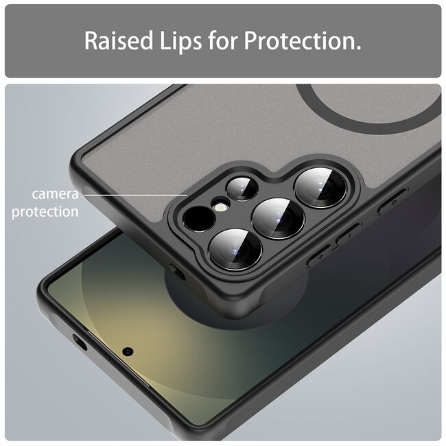 Husa pentru  Samsung Galaxy S25 Ultra cu protectie pentru lentile si MagSafe EasyCharge, Ghost Series Anti-ingalbenire, frosted - Negru
