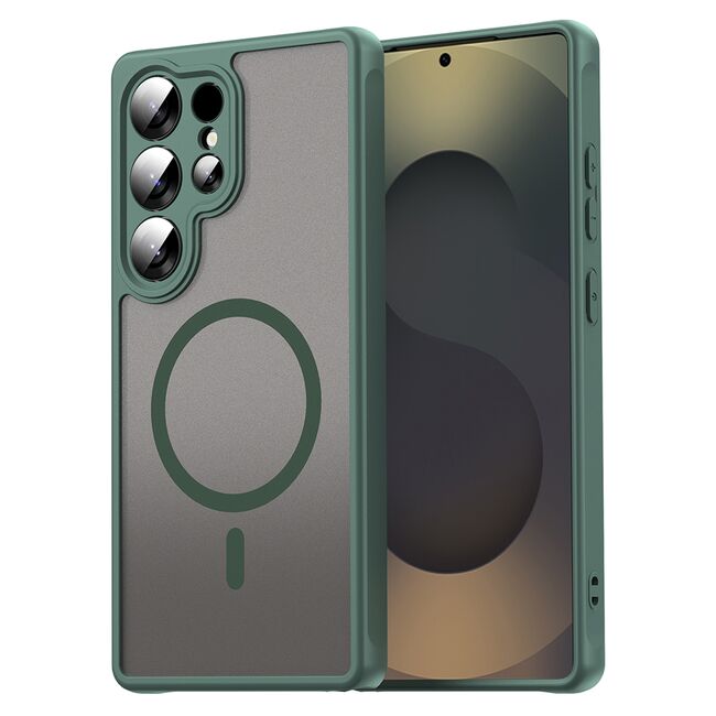 Husa pentru  Samsung Galaxy S25 Ultra cu protectie pentru lentile si MagSafe EasyCharge, Ghost Series Anti-ingalbenire, frosted - Verde
