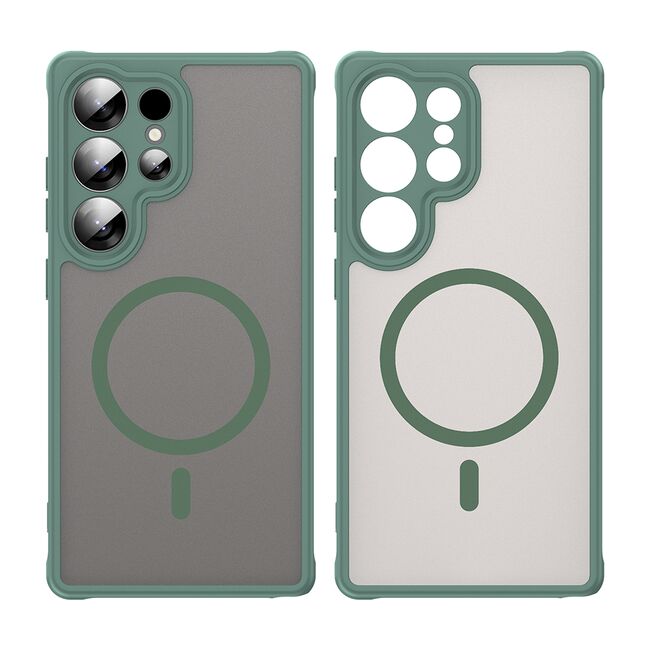 Husa pentru  Samsung Galaxy S25 Ultra cu protectie pentru lentile si MagSafe EasyCharge, Ghost Series Anti-ingalbenire, frosted - Verde