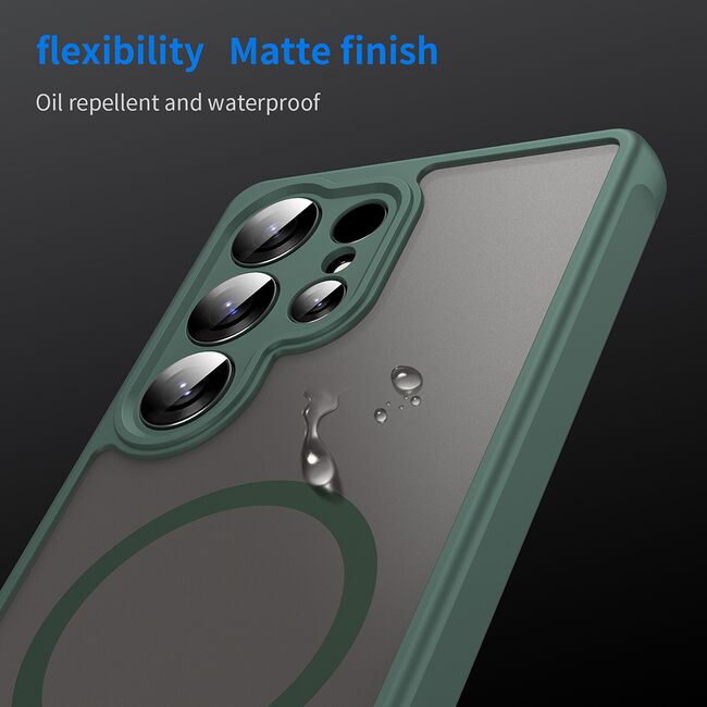 Husa pentru  Samsung Galaxy S25 Ultra cu protectie pentru lentile si MagSafe EasyCharge, Ghost Series Anti-ingalbenire, frosted - Verde
