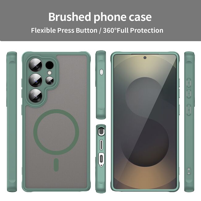 Husa pentru  Samsung Galaxy S25 Ultra cu protectie pentru lentile si MagSafe EasyCharge, Ghost Series Anti-ingalbenire, frosted - Verde
