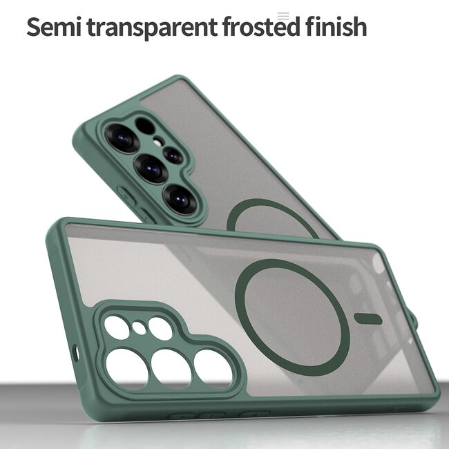 Husa pentru  Samsung Galaxy S25 Ultra cu protectie pentru lentile si MagSafe EasyCharge, Ghost Series Anti-ingalbenire, frosted - Verde