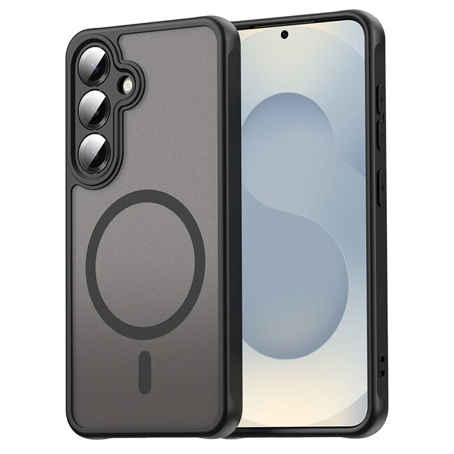 Husa pentru  Samsung Galaxy S25 cu protectie pentru lentile si MagSafe EasyCharge, Ghost Series Anti-ingalbenire, frosted - Negru