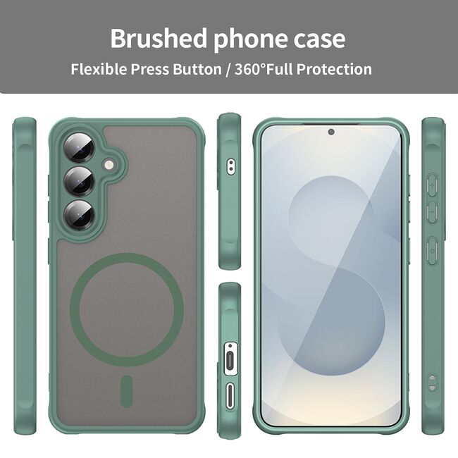 Husa pentru  Samsung Galaxy S25 cu protectie pentru lentile si MagSafe EasyCharge, Ghost Series Anti-ingalbenire, frosted - Verde