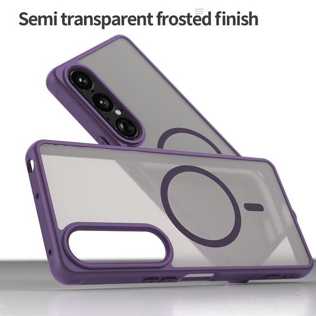 Husa pentru  Sony Xperia 1 VII cu protectie pentru lentile si MagSafe EasyCharge, Ghost Series Anti-ingalbenire, frosted - Mov