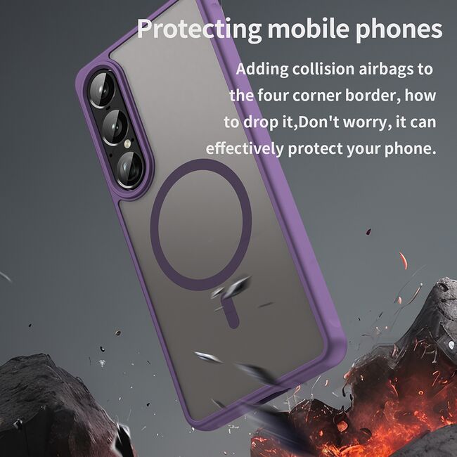 Husa pentru  Sony Xperia 1 VII cu protectie pentru lentile si MagSafe EasyCharge, Ghost Series Anti-ingalbenire, frosted - Mov