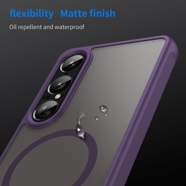Husa pentru  Sony Xperia 1 VII cu protectie pentru lentile si MagSafe EasyCharge, Ghost Series Anti-ingalbenire, frosted - Mov