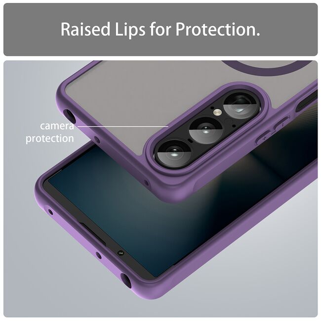 Husa pentru  Sony Xperia 1 VII cu protectie pentru lentile si MagSafe EasyCharge, Ghost Series Anti-ingalbenire, frosted - Mov