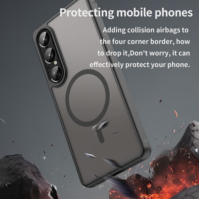 Husa pentru  Sony Xperia 1 VII cu protectie pentru lentile si MagSafe EasyCharge, Ghost Series Anti-ingalbenire, frosted - Negru