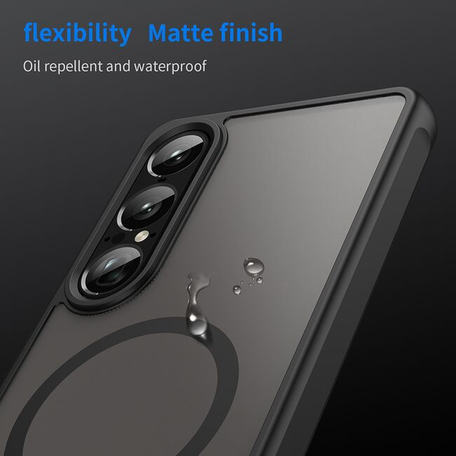 Husa pentru  Sony Xperia 1 VII cu protectie pentru lentile si MagSafe EasyCharge, Ghost Series Anti-ingalbenire, frosted - Negru