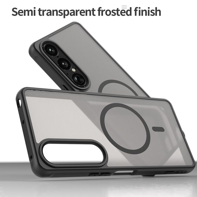 Husa pentru  Sony Xperia 1 VII cu protectie pentru lentile si MagSafe EasyCharge, Ghost Series Anti-ingalbenire, frosted - Negru