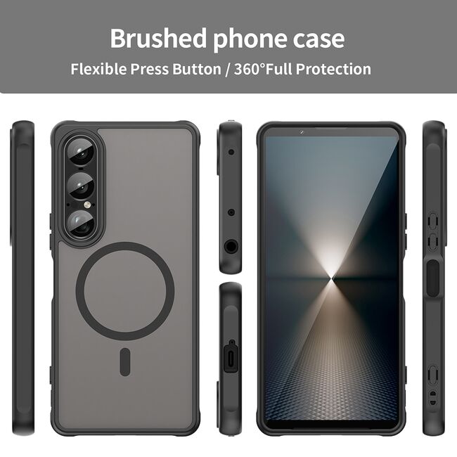 Husa pentru  Sony Xperia 1 VII cu protectie pentru lentile si MagSafe EasyCharge, Ghost Series Anti-ingalbenire, frosted - Negru