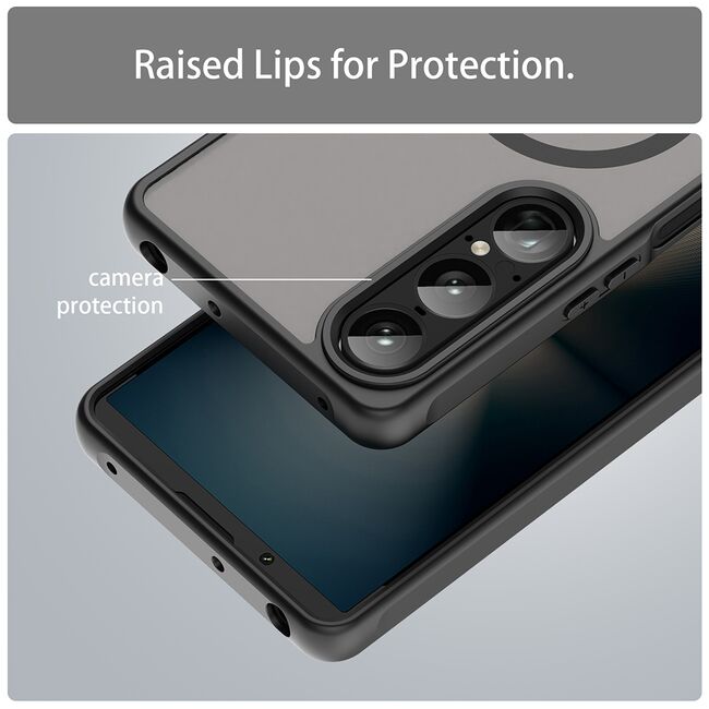 Husa pentru  Sony Xperia 1 VII cu protectie pentru lentile si MagSafe EasyCharge, Ghost Series Anti-ingalbenire, frosted - Negru