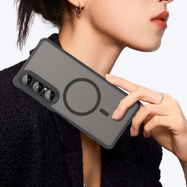 Husa pentru  Sony Xperia 1 VII cu protectie pentru lentile si MagSafe EasyCharge, Ghost Series Anti-ingalbenire, frosted - Negru