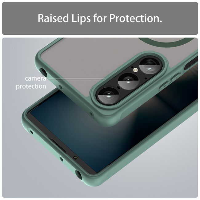 Husa pentru  Sony Xperia 1 VII cu protectie pentru lentile si MagSafe EasyCharge, Ghost Series Anti-ingalbenire, frosted - Verde