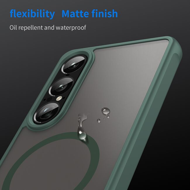 Husa pentru  Sony Xperia 1 VII cu protectie pentru lentile si MagSafe EasyCharge, Ghost Series Anti-ingalbenire, frosted - Verde