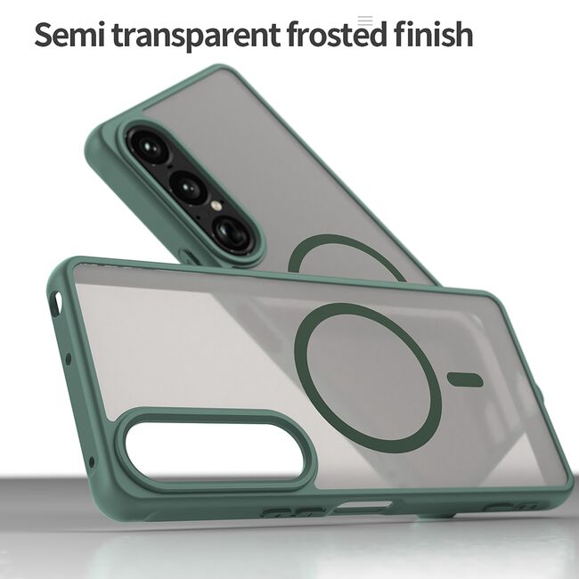 Husa pentru  Sony Xperia 1 VII cu protectie pentru lentile si MagSafe EasyCharge, Ghost Series Anti-ingalbenire, frosted - Verde
