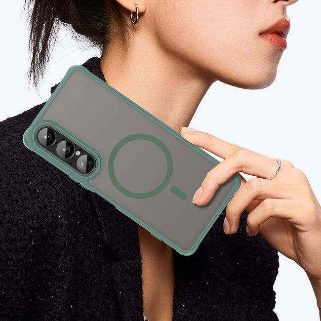 Husa pentru  Sony Xperia 1 VII cu protectie pentru lentile si MagSafe EasyCharge, Ghost Series Anti-ingalbenire, frosted - Verde