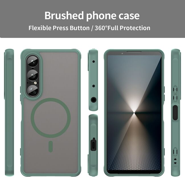 Husa pentru  Sony Xperia 1 VII cu protectie pentru lentile si MagSafe EasyCharge, Ghost Series Anti-ingalbenire, frosted - Verde