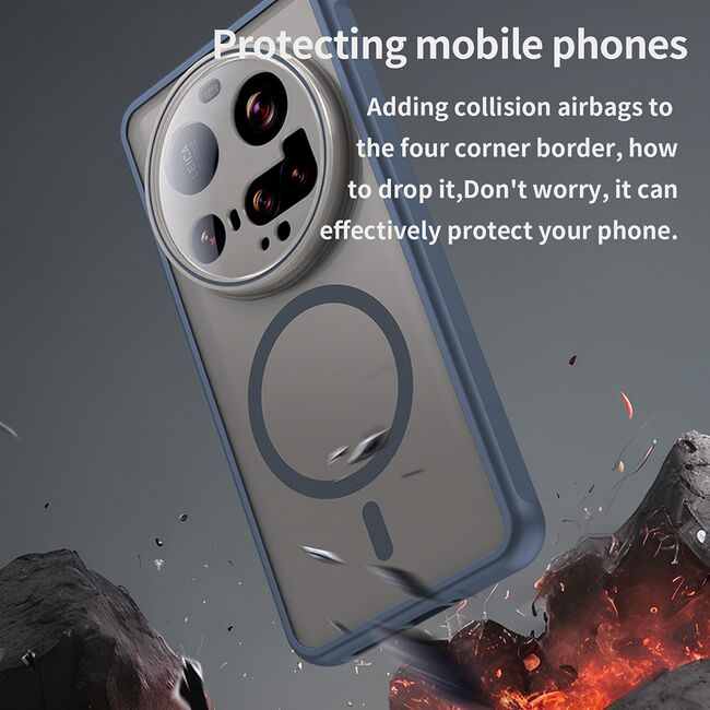 Husa pentru  Xiaomi 15 Ultra cu protectie pentru lentile si MagSafe EasyCharge, Ghost Series Anti-ingalbenire, frosted - Albastru