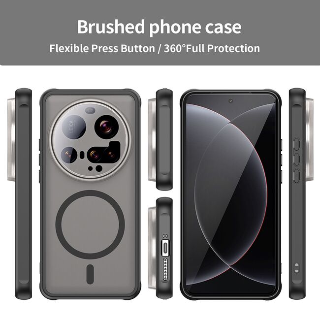 Husa pentru  Xiaomi 15 Ultra cu protectie pentru lentile si MagSafe EasyCharge, Ghost Series Anti-ingalbenire, frosted - Negru
