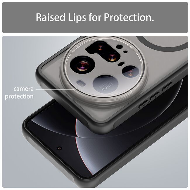 Husa pentru  Xiaomi 15 Ultra cu protectie pentru lentile si MagSafe EasyCharge, Ghost Series Anti-ingalbenire, frosted - Negru