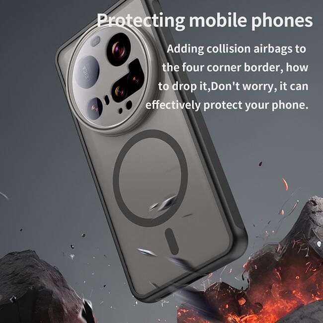 Husa pentru  Xiaomi 15 Ultra cu protectie pentru lentile si MagSafe EasyCharge, Ghost Series Anti-ingalbenire, frosted - Negru