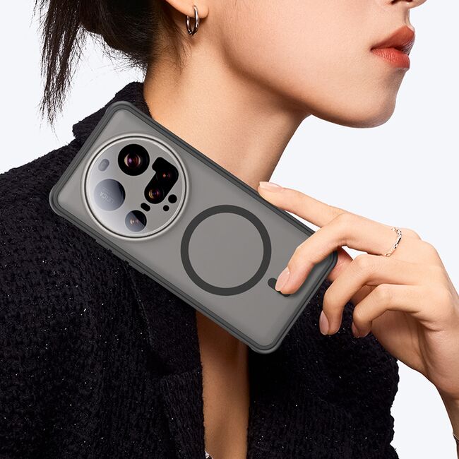 Husa pentru  Xiaomi 15 Ultra cu protectie pentru lentile si MagSafe EasyCharge, Ghost Series Anti-ingalbenire, frosted - Negru