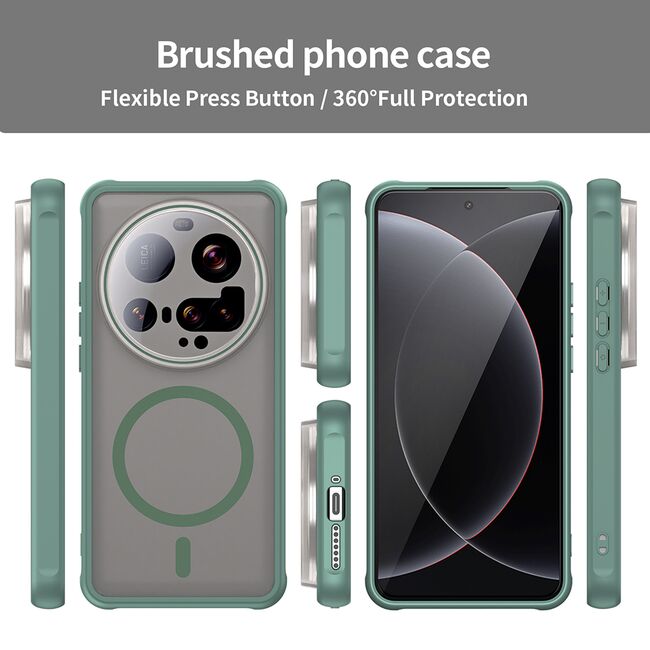 Husa pentru  Xiaomi 15 Ultra cu protectie pentru lentile si MagSafe EasyCharge, Ghost Series Anti-ingalbenire, frosted - Verde